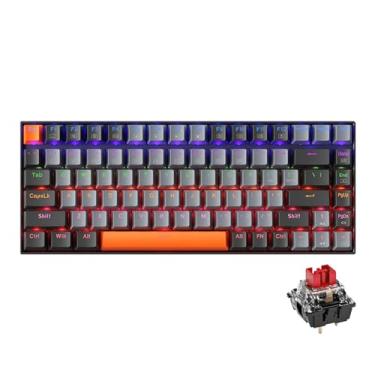 Imagem de Machenike K500A Teclado mecânico para jogos de 84 teclas, teclado com fio 75% compacto, interruptor vermelho linear de troca quente, retroiluminação LED arco-íris, teclas PBT de disparo duplo, cinza