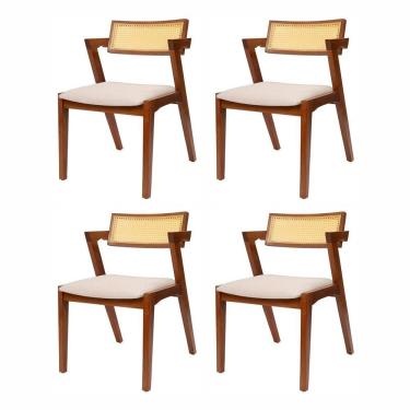 Imagem de Kit 4 Cadeiras de Madeira Maciça Tauari e Rattan Natural com Assento Estofado Zahara Living Outdoor Imbuia