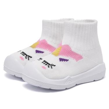 Imagem de MORENDL Pantufas infantis antiderrapantes para meninos e meninas, Unicórnio branco, 6-9 meses