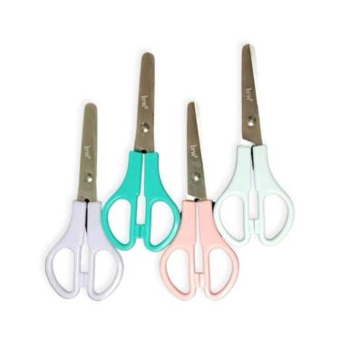 Imagem de Tesoura Escolar com Régua Ponta Redonda Aço BRW - Pastel