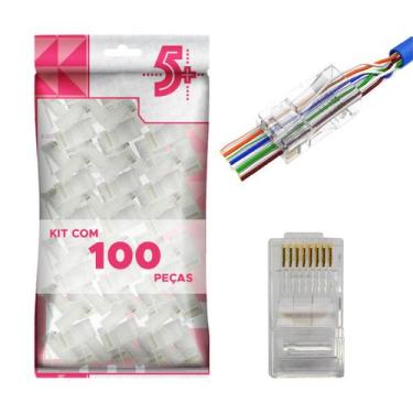 Imagem de 100x Conector Rj45 Cat5e Macho De Passagem 100 Unidades 5+
