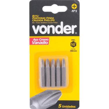 Imagem de Bits ponteira philips 1/4" n.3 5/16x50mm c/ 5 peças Vonder