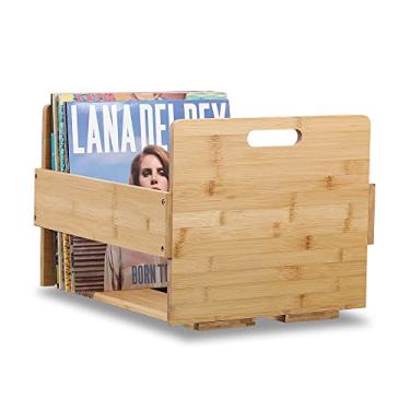 Imagem de Caixa de armazenamento de discos de vinil de bambu - Caixa de armazenamento de álbum para discos de vinil - comporta até 80 LPs, álbuns - Suporte organizador de mesa para revistas e arquivos - Casa ou