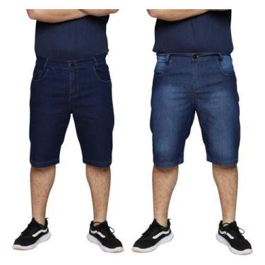 Imagem de Kit 2 Bermudas Jeans Masculina Lycra Elastano Slim Premium Algodão - G
