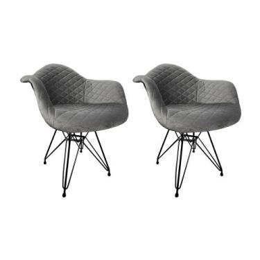 Imagem de Kit 2 Poltronas Jantar Eames Eiffel Estofadas Cinza Base Ferro Preto -
