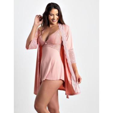 Imagem de Kit desejo camisola sexy e robe luxo - Roupa de dormir