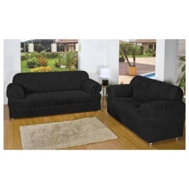 Imagem de Kit Capa De Sofá 2 E 3 Lugares Malha Gel 21 Elásticos Preto - Enxovais