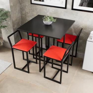 Imagem de Conjunto Mesa Preta 4 Cadeiras Pequena Estofado Industrial Black (VERMELHO)