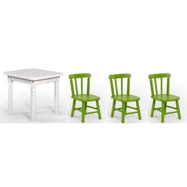 Imagem de Conjunto Infantil 60x60 Com 3 Cadeiras - Verde - JM Móveis