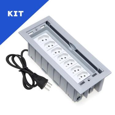 Imagem de Kit Caixas De Tomadas 7 Blocos Com 7 Tomadas 20A Cinza - CONNECT CAIXA