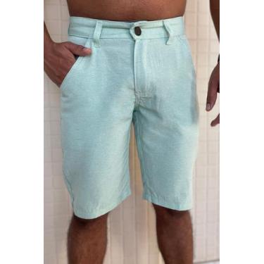 Imagem de Bermuda Masculina Lisa Sarja em Linho Verde Claro - 2 sirenas, Verde c