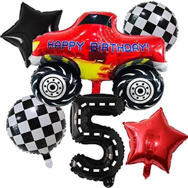 Imagem de Race Car Foil Balloons Party Supplies Monster Truck Balloon Decorations Number 3 Balloons 40 Inch for Boys 3rd Birthday Baby Shower Car Theme Party Decorations (Monster Truck 5th Birthday)