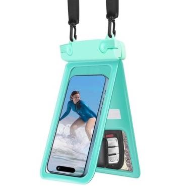 Imagem de Bolsa de telefone impermeável, capa para celular IPX8 Double Space para iPhone 15 14 13 Pro Max Plus Samsung Galaxy S23 S22 Ultra, cordão destacável, Cruise Ship Essentials (verde claro)
