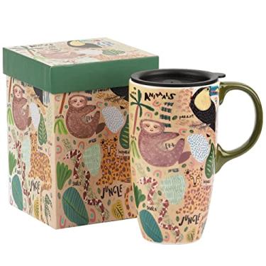 Imagem de DUSVALLY Caneca de Cerâmica com Tampa e Caixa Colorida, Animal, 500 ml
