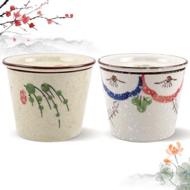 Imagem de Conjunto de 2 xícaras de chá de cerâmica retrô japonesas com tampa de 8 cm estilo japonês, canecas de chá asiáticas chinesas pintadas à mão, potes de especiarias de cerâmica para armazenamento de chá