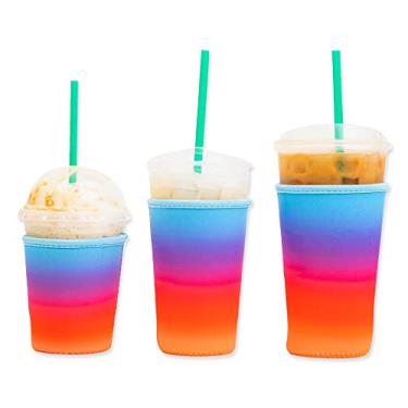 Imagem de Mangas de café gelado Baxendale para copos de bebidas frias – Pacote com 3 capas reutilizáveis de neoprene gelado para bebidas frias, compatível com Starbucks Dunkin e mais (3 PK P/M/G, fogo e gelo)