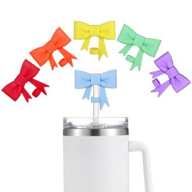 Imagem de SiliFine 6 peças de topos de canudo de laço fofos compatíveis com Stanley copos de copo de 30/1,134 g protetores de canudo de silicone reutilizáveis tampas de cobertura de canudo para canudo clássico