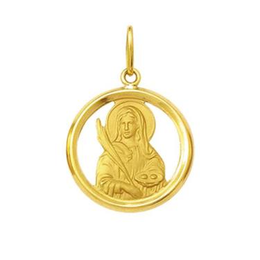 Imagem de Pingente Santa Luzia Ouro 18K 24mm Redondo Vazado K210 - Usa Joias