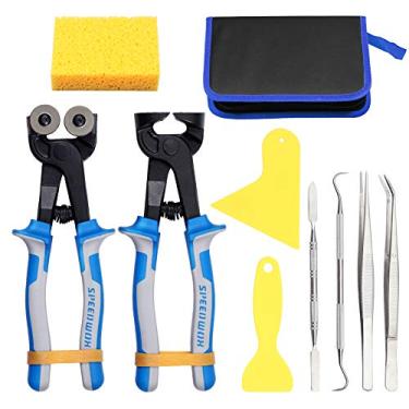 Imagem de SPEEDWOX Conjunto de 10 peças de alicate de corte de mosaico de vidro resistente com pinças, raspadores, gancho duplo, espátula, esponja, bolsa com zíper, ferramentas de vitral, kit de ferramentas de