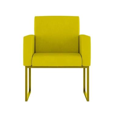 Imagem de Poltrona Moderna Confortável Base Ferro Dourada Balaqui Decor Amarelo