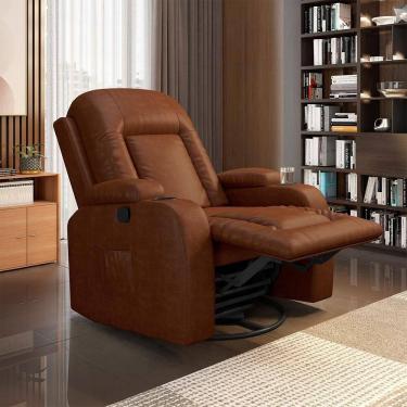 Imagem de Poltrona Do Papai Reclinável Giratória E Balanço Crihs Manual Glider Pu Caramelo Brilho G23 - Gran Belo