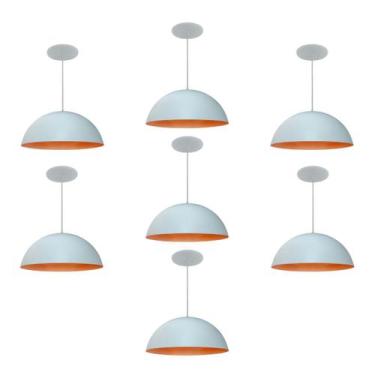 Imagem de Kit 7 Luminária Pendente Meia Lua 50cm Interior Laranja Com Fiação 110