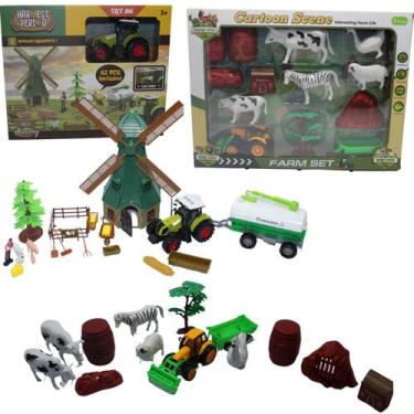 Imagem de Conjunto Fazenda Trator Animais E Moinho Montar 75 Peças - JJT