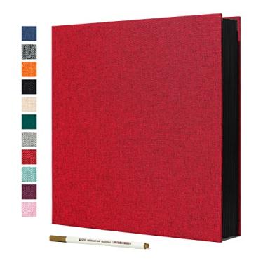 Imagem de Spbapr Álbum de fotos grande autoadesivo capa de linho álbum de recortes magnético DIY Livro de sucatas 60 páginas adesivas pretas para fotos 4x6 5x7 8x10 10x12 com uma caneta de metal