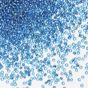 Imagem de Grânulos de sementes a granel 110 gramas cerca de 9800 peças, 2 mm 12/0 contas de artesanato de vidro azul lago para fazer brincos, pulseiras, pingentes, joias de cintura, faça você mesmo à mão