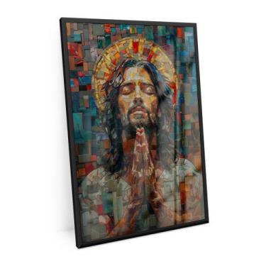 Imagem de Quadro Jesus Em Ladrilhos Religioso Para Sala 90x60 Cm Vidro - Bimper 