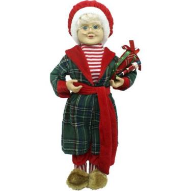 Imagem de Boneca Mamãe Noel Decoração Pijama Roupão Com Presentes 47cm - Genéric