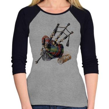 Imagem de Baby Look Raglan Gaita de Foles Manga 3/4 - Foca na Moda, Cinza, Preto