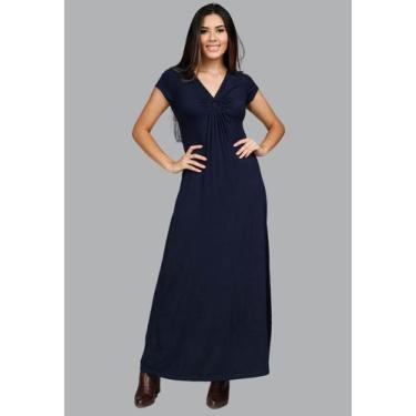 Imagem de Vestido Longo Malha com Manga Curta Azul Marinho - P - Veste do 38 ao 