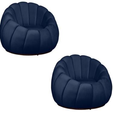 Imagem de Kit 02 Poltrona Decorativa Concha Base Arco Giratória Veludo - Fina Mo