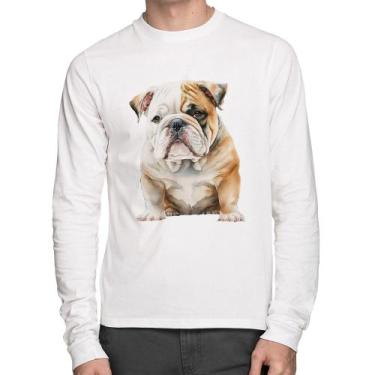 Imagem de Camiseta Algodão Bulldog-Inglês Manga Longa - Foca na Moda, Branco, GG