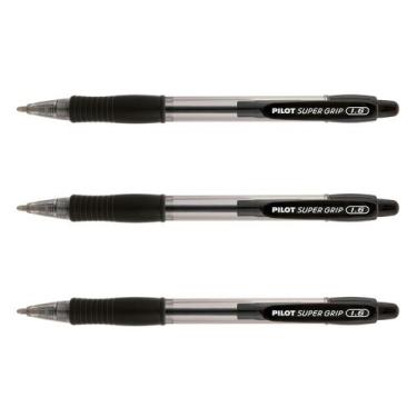 Imagem de Kit 03 Caneta Esferográfica PILOT Super Grip 1.6 mm Ponta Grossa, Pret