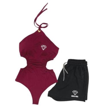 Imagem de Conjunto Body Maiô Com Bojo Estampas Refletiva + Short - Gringas Model