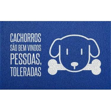 Imagem de Capacho Tapete 60x40cm - Cachorros São Bem Vindos Azul - Zap Tapetes