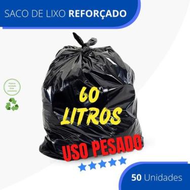 Imagem de Saco De Lixo 60 Litros Reforçado Grosso Uso Pesado - 50 Unidades - Ver