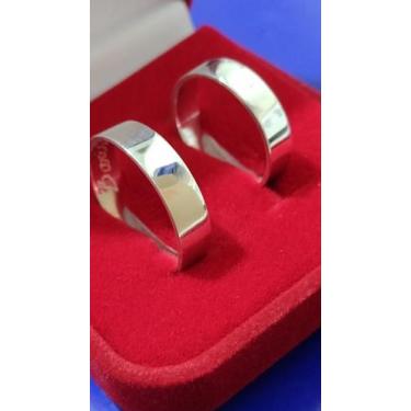 Imagem de Par Alianças Namoro Compromisso 6 mm Lisa Brilhosa Prata 950 Modelo Re