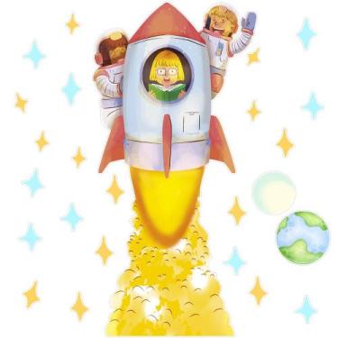 Imagem de Adesivo de Porta Decorativo Infantil Astronauta Foguete Lua - SHD Sole