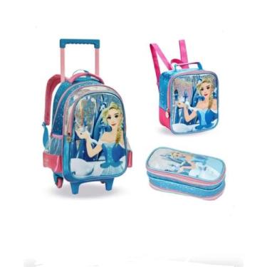 Imagem de K it Mochila Infantil Carrinho + Lancheira + Estojo Ice Girl - Denlez 