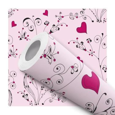 Imagem de Papel De Parede Adesivo Lavável Rosa Corações Amor 10m - DELIQUADROS, 