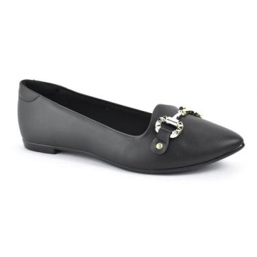 Imagem de Sapatilha Moleca Feminina Preta Detalhe Dourado Casual, Preto, 38