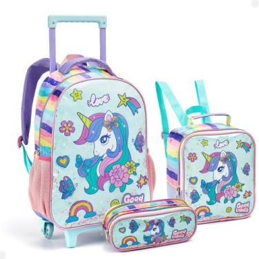 Imagem de Kit Escola Mochila Rodinha Lancheira Estojo Unicornio Collor - SEANITE
