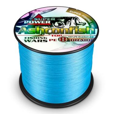 Imagem de Ashconfish Linha de pesca trançada - 8 fios de pesca de PE super forte com tração pesada para água salgada e pesca em água doce - Resistente a brasão - Zero stretch - 300 m/328 metros, 6,8 kg, azul