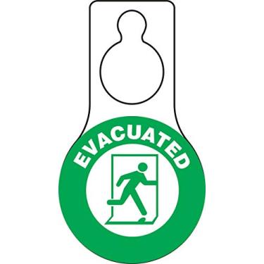Imagem de Accuform TAD612 Etiquetas de gancho de porta em forma de plástico, lendário "EVACUATED" com gráfico, 23 cm de comprimento x 12,7 cm de largura x 0 cm de espessura, verde sobre branco (pacote com 10)
