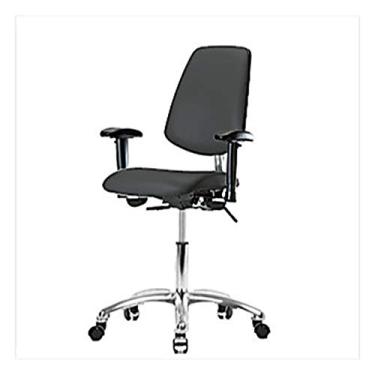 Imagem de Thomas Cadeira de vinil de altura média 1163U60 Cleanroom com encosto médio, base cromada, com inclinação, braços ajustáveis, sem anel de pé, rodízios cromados, carvão