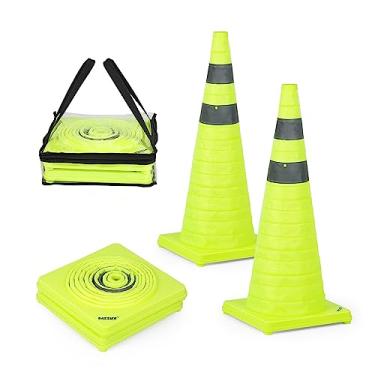 Imagem de BATTIFE [2 Unidades] Cones de Trânsito Dobráveis de 28", Cones de Segurança Verde-Limão, Cones Pop-Up com Colar Refletivo, para Prática de Direção, Estacionamento Na Estrada (Verde)