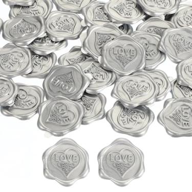 Imagem de PATIKIL Adesivos de selo de cera de amor, pacote com 50 adesivos autoadesivos em relevo para envelope carta de convite de casamento, presente de festa de aniversário, prata